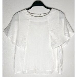 Sense of‎ Place Women's White Linen Blouse Flutter Sleeves
